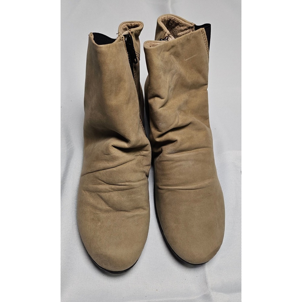 Softinos Women's Beige Leather Ankle Boots‎ Side Zip Comfort Size 37 EU